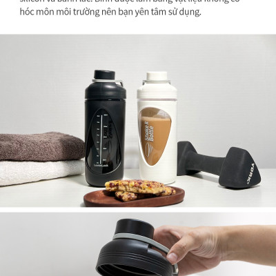Bình lắc Lock&Lock 800ml Balance Shake It Bottle màu đen HAP949BLK - Hàng chính hãng có quai xách và thanh đo dung tích - JoyMall