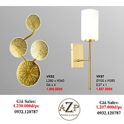 AZP - ĐÈN ỐP VÁCH / ĐÈN TRANG TRÍ / ĐÈN TREO TƯỜNG PHÒNG KHÁCH, PHÒNG NGỦ, NHÀ HÀNG, KHÁCH SẠN AZP-VK92 / VK97 phong cách đương đại, hàng nhập khẩu AZP