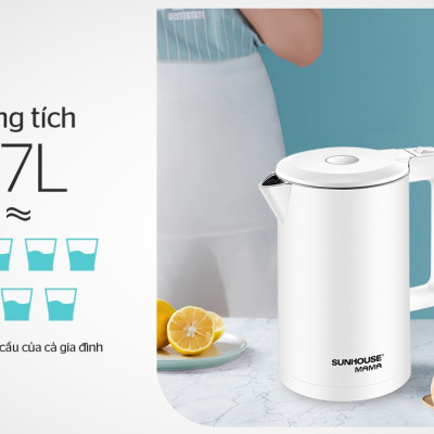 Ấm Siêu Tốc INOX 2 Lớp 1.7L SUNHOUSE MAMA SHD1386W - Hàng Chính Hãng