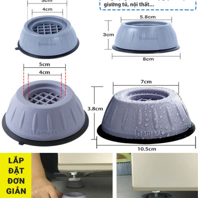 COMBO 4 Đế Kê Chân Máy Giặt Chống Rung Chống Ồn TPU Chân Kê Tủ Lạnh Nội Thất Chịu Tải Lớn Tiện Lợi