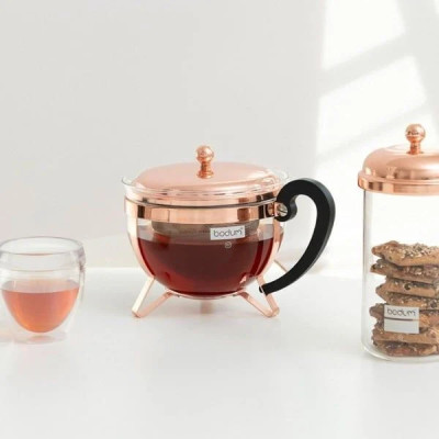 Ấm pha trà Bodum Chambord 1,3L màu đồng cao cấp Hàng chính hãng