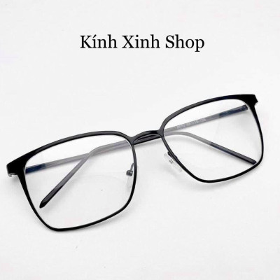 Gọng Kính cận, Kính giả cận Mắt vuông Kim loại Oversize form to chống ánh sáng xanh, chống lóa uv (ĐEN)