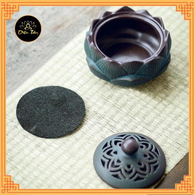 Lư xông trầm bằng gốm dùng để đốt trầm hương, nụ trầm hương, bột trầm hương, nhang vòng trầm lư gốm sen