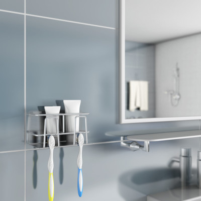 Kệ để bàn chải kem đánh răng 2 ngăn dán tường inox 304 Hobby Home Decor CD3