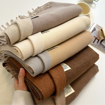 Khăn quàng cổ len dệt kim, tua rua phối màu phong cách Hàn Quốc cho nữ mềm mịn và ấm áp