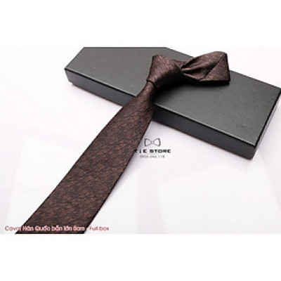 Cavat nam Hàn Quốc cao cấp bản lớn 8cm nâu lông chuột - Tặng kèm hộp Full box