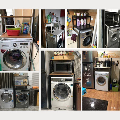 Kệ máy giặt 2 tầng cửa trước KMG03N thương hiệu 9House kệ để đồ trên máy giặt loại khung thép dày dặn sơn tĩnh điện chống bong tróc, gỗ lõi xanh phủ melamine chống nước cực bền, Sản xuất tại Việt Nam - Hàng chính hãng