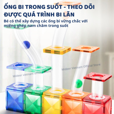 Đồ chơi nam châm xếp hình lắp ráp đường ống Mideer Colorful Magnetic Tiles–Marble Run