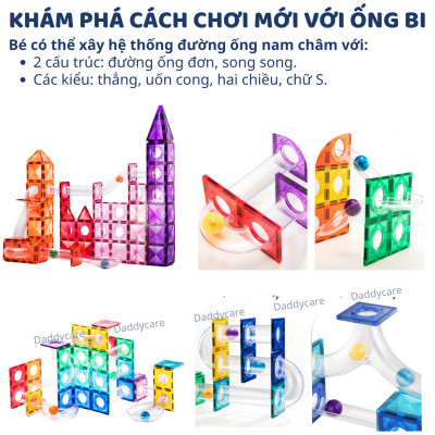 Bộ xếp hình nam châm lắp ráp đường ống Mideer Colorful Magnetic Tiles- Marble Run