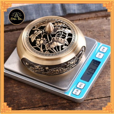  Lư xông trầm hương khắc Sen cổ điển tặng combo nhang vòng/ trầm nụ