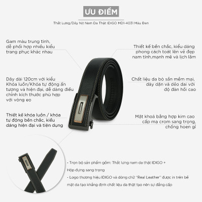Thắt Lưng Nam Da Thật IDIGO MD1-4031 Màu Đen