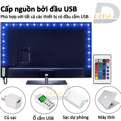 Bộ Đèn led dây dán nguồn USB RGB đổi màu điều khiển chọn màu đứng yên, nhấp nháy, bóng 5050 strip light trang trí cây máy tính, màn hình, ti vi, TV, Gaming, Tiktok dán tường (Tùy chọn chiều dài dây, loại dây chống nước hay không)