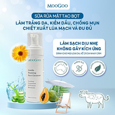 Sữa rửa mặt tạo bọt dưỡng ẩm chiết xuất đu đủ cho da nhạy cảm, da mụn ko SLS, Sulffate Moogoo thuần chay thiên nhiên Úc