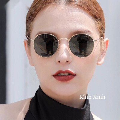 Kính râm Round Metal Unisex Mắt Tròn Thủy Tinh Gọng Kim Loại Thời Trang Retro