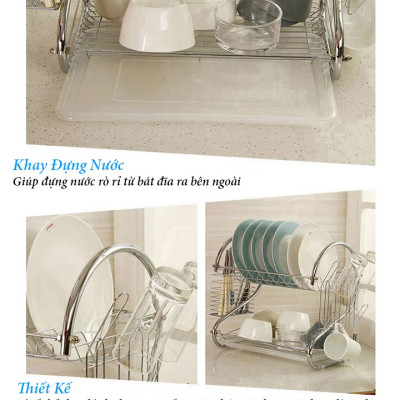 Kệ Úp Chén Inox Đa Năng 2 Tầng Hình Chữ S 