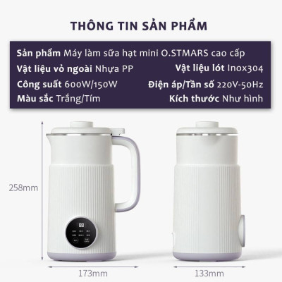 Máy Làm Sữa Hạt, Máy Nấu Sữa Hạt Đa Chức Năng, Dung Tích 800ml, Hẹn Giờ 12 Tiếng, Giữ Nhiệt 4h - Hàng Nhập Khẩu
