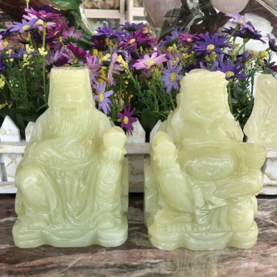 Bộ tượng thờ hai ông Tài Địa Thần Tài Thổ Địa đá ngọc Onyx - Cao 15 cm
