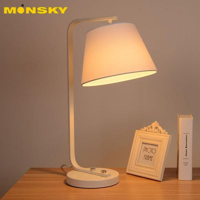Đèn ngủ để bàn MONSKY cao cấp DB9005 chóa trắng nâu (đã bao gồm bóng LED) - ẢNH THẬT SHOP CHỤP
