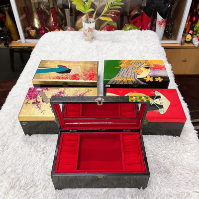 Hộp nữ trang 2 tầng đế cao Sơn Mài Cao Cấp đựng đồ trang sức, vật dụng nhỏ xinh, làm quà tặng,...