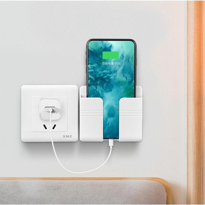 Kệ Dán Tường Để Remote Đồ Dùng Giá Đỡ Sạc Điện Thoại Có Móc Treo Giữ Dây Điện - Giao Màu Ngẫu Nhiên