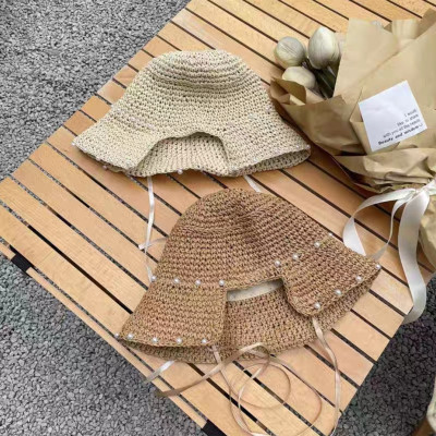 Mũ nón cói vành nhỏ thoáng khí gấp gọn đính ngọc trai nhân tạo.đi biển che nắng thời trang Hàn Quốc dona 24110501