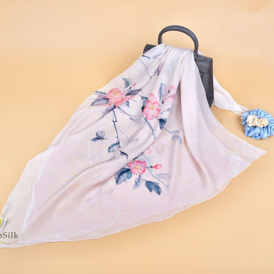 Khăn Lụa Thủy Ấn Cao Cấp Vẽ Tay Hoa Mugunghwa Hàn Quốc, Khăn Thời Trang Cao Cấp SenSilk, Khăn Lụa Tơ Tằm, Khăn Lụa Độc Bản