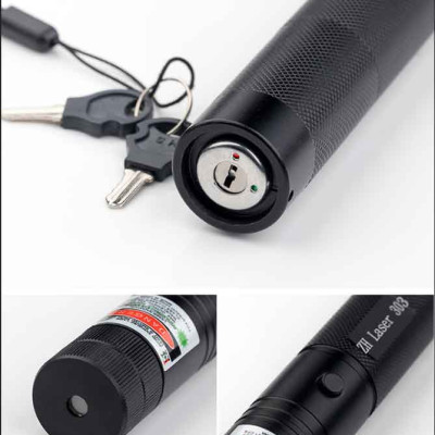 Đèn pin laser 303 siêu sáng gồm pin, sạc và khóa - Đèn lazer 303 tia Xanh lá - Hàng chính hãng