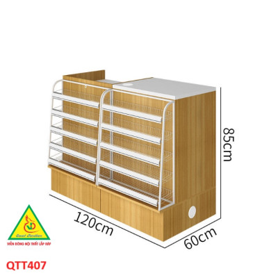 Bàn tính tiền siêu thị , Bàn thu ngân thiết kế tiện lợi QTT407 - Nội thất lắp ráp Viễn Đông Adv