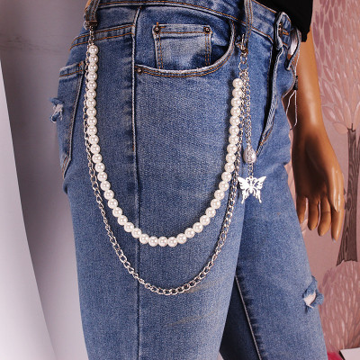 Xích đeo quần jeans cá tính 2 layer mix ngọc trai cánh bướm unisex cá tính nam nữ top trend