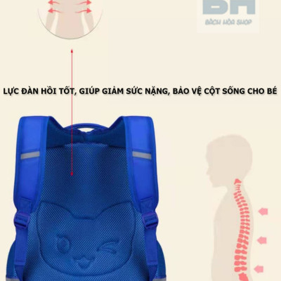 Balo Đội trưởng Mỹ BH Kids chống nước, chống gù cho học sinh cấp 1 - Cặp nhiều ngăn - Phát sáng ban đêm - BHS05
