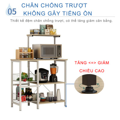 Kệ lò vi sóng đa năng 185N thương hiệu 9House kệ bếp để lò nướng nồi cơm điện kèm giá rổ để rau củ gia vị loại khung sắt dày sơn tĩnh điện chống rỉ mặt gỗ MDF lõi xanh chống ẩm bề mặt phủ melamine chống thấm cao cấp - Hàng chính hãng
