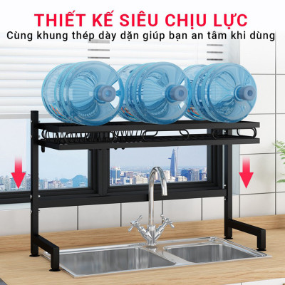 Kệ Để Bát Thông Minh, Giá Kệ Để Chén Bát Đũa Đa Năng Chọn Size (65/85/95/125cm – 1 tầng/2 tầng) – Thép Carbon Không Gỉ - Sơn Tĩnh Điện Cao Cấp Siêu Bền – Chống Bám Bụi Chính Hãng