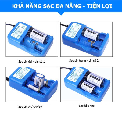 (LOẠI TỐT) Bộ Sạc Pin Đại, Pin 9V, Pin Tiểu Đa Năng Cao Cấp - Tự Ngắt Khi Đầy, Tự Điều Chỉnh Dòng Sạc