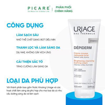 Sữa Rửa Mặt Làm Sạch Và Thanh Khiết Làn Da Uriage Depiderm Mousse Nettoyante Éclaircissante 100ml