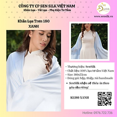 Khăn Lụa Thời Trang SenSilk (Xanh) - Quà Tặng Đối Tác - 100% Silk Gift, Khăn Lụa Tơ Tằm Bảo Lộc, Khăn Lụa Cao Cấp