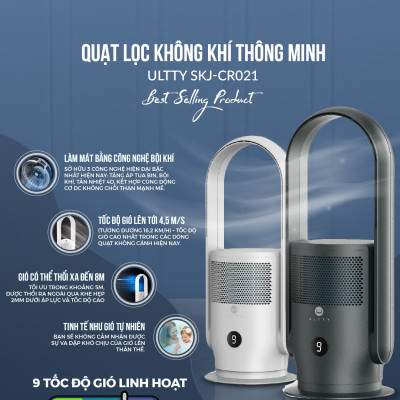 Máy Lọc Không Khí ULTTY SKJ-CR021 Dạng Quạt, Chế Độ Làm Mát 9 Cấp, Bộ Lọc HEPA H13 Loại Bỏ 99,97% Bụi Mịn, Vi Khuẩn, Virut - Màu Đen - Hàng Chính Hãng