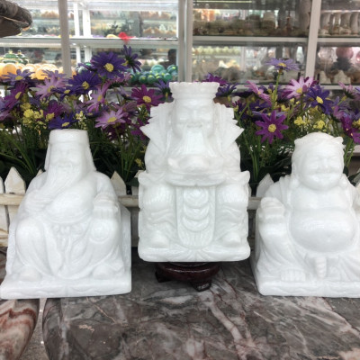Bộ combo ông Thần Tài Thổ Địa và ông Thần Tài kim tiền phong thủy chiêu nạp tài lộc đá cẩm thạch trắng - Cao 15 cm