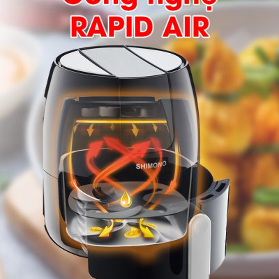 Nồi Chiên Không Dầu Shimono SM-AF458T 4,5L 1500W Cao Cấp Tiêu Chuẩn FDA Hoa Kỳ, LFGB Đức Tặng Kèm Trọn Bộ 9 Phụ Kiện Hàng Chính Hãng