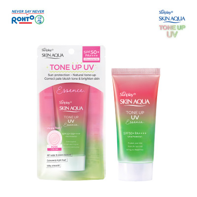 Kem chống nắng nâng tông Skin Aqua Tone up Rose cho da trắng, khuyết điểm xanh hoặc tái xanh, dạng tinh chất Sunplay Skin Aqua Tone Up UV Essence Happiness Aura (Rose) SPF 50+ PA++++ 50g