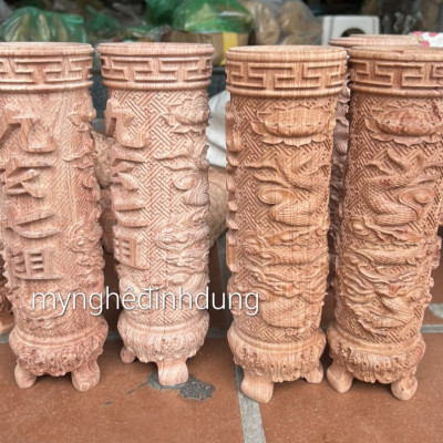 Cặp Ống đựng nhang bằng gỗ hương đá cao 30x10cm 