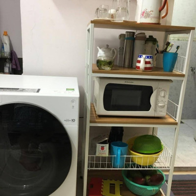 Kệ để lò vi sóng đa năng 175-1N thương hiệu 9House kệ đựng đồ đa năng để lò nướng nồi cơm điện kèm giá rổ để rau củ gia vị loại khung sắt dày sơn tĩnh điện chống rỉ mặt gỗ MDF lõi xanh chống ẩm bề mặt phủ melamine chống thấm cao cấp - Hàng chính hãng