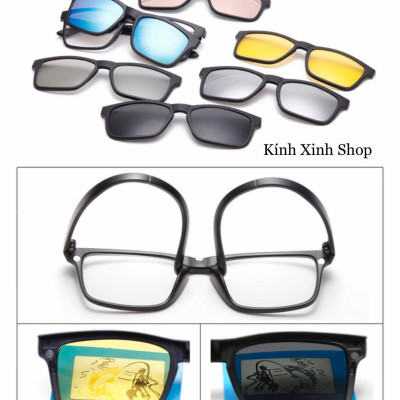 Kính Cận Râm, Kính Râm Cận, Bộ Kính Mắt Vuông Basic Nhiều Tròng Đa Năng