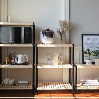 KỆ ĐỂ LÒ VI SÓNG 2 TẦNG HÀN QUỐC MÀU GỖ TỰ NHIÊN PHỐI ĐEN - OVEN RACK 2F BLACK NATURAL