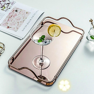 Combo bình đựng nước uống thủy tinh chịu nhiệt cao cấp kèm khay inox mạ vàng, xanh