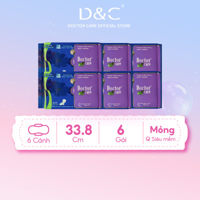 Combo 6 Băng vệ sinh ban đêm Doctor Care tinh chất thảo dược 33.8cm siêu thấm hút
