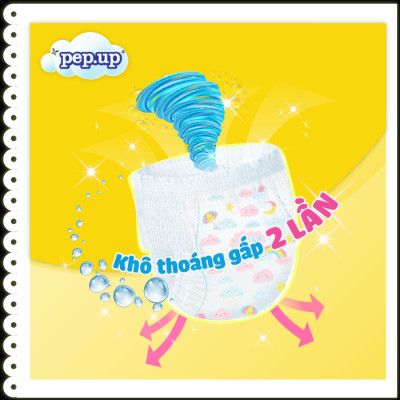 Combo 4 Gói Tã/Bỉm Quần Em Bé Pep.up Extra Dry Siêu Mềm Mại, Siêu Khô Thoáng, Kháng Khuẩn Size M (10 Miếng/Gói)