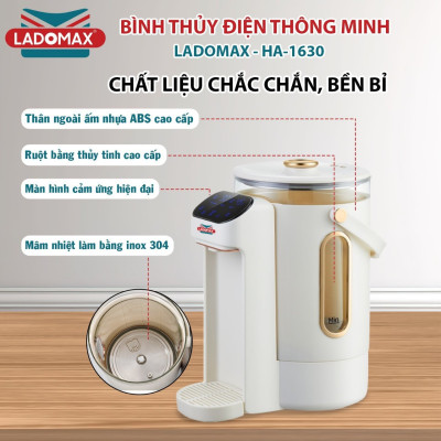 Ấm siêu tốc thông minh điều chỉnh nhiệt độ Ladomax HA1630, dung tích 3L, chế độ Đun Sôi Khử Clo, Hàng chính hãng