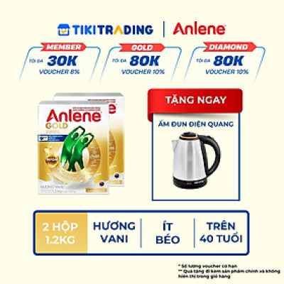 Combo 2 Sữa Bột Anlene Gold Hương Vanilla (Hộp giấy 1200g) - Tặng ấm đun Điện Quang