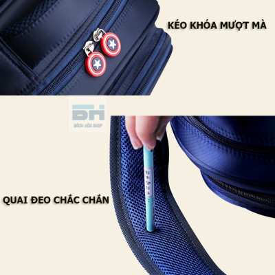 Balo Đội trưởng Mỹ BH Kids chống nước, chống gù cho học sinh cấp 1 - Cặp nhiều ngăn - Phát sáng ban đêm - BHS05