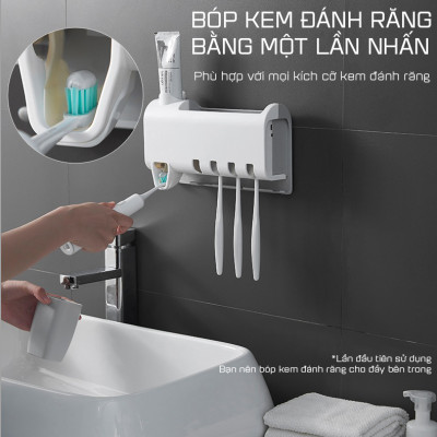 Kệ Đựng Bàn Chải Thông Minh Tự Động Lấy Kem Đánh Răng Kèm 2 Cốc Nam Châm Cao Cấp - Hàng Nhập Khẩu